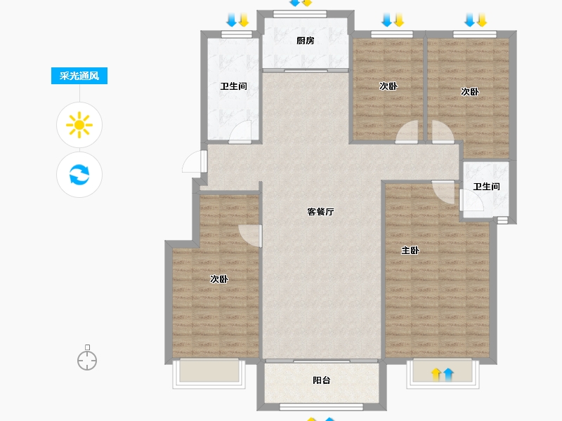 山东省-淄博市-锦绣淄江-124.49-户型库-采光通风