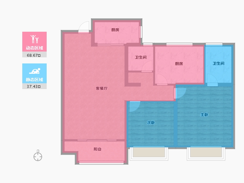 山东省-淄博市-龙泉家园悦景台-95.63-户型库-动静分区