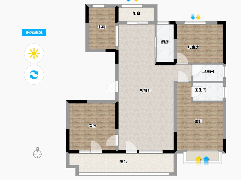 山东省-潍坊市-碧桂园玖州府-120.00-户型库-采光通风