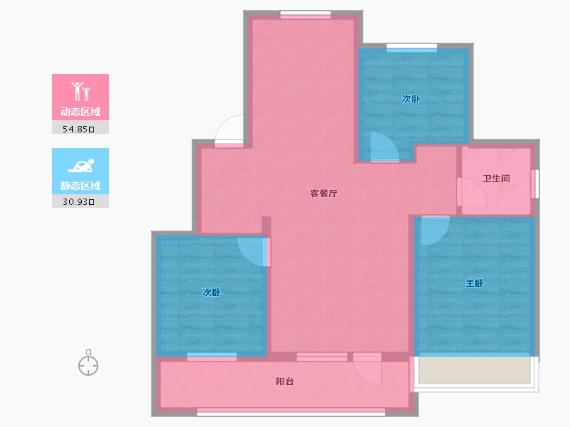 辽宁省-沈阳市-志城·中央公园·铂翠园-76.36-户型库-动静分区