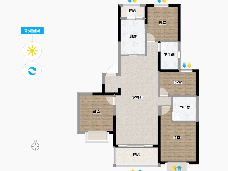 山西省-吕梁市-吕梁恒大御府-103.81-户型库-采光通风