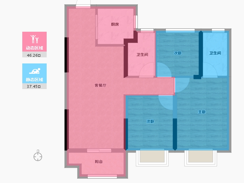 浙江省-湖州市-雅居乐滨江国际-74.38-户型库-动静分区