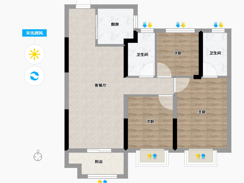 浙江省-湖州市-雅居乐滨江国际-74.38-户型库-采光通风