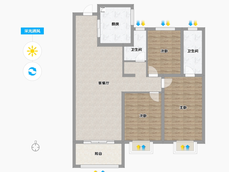 山西省-忻州市-尧阳梧桐园-105.27-户型库-采光通风