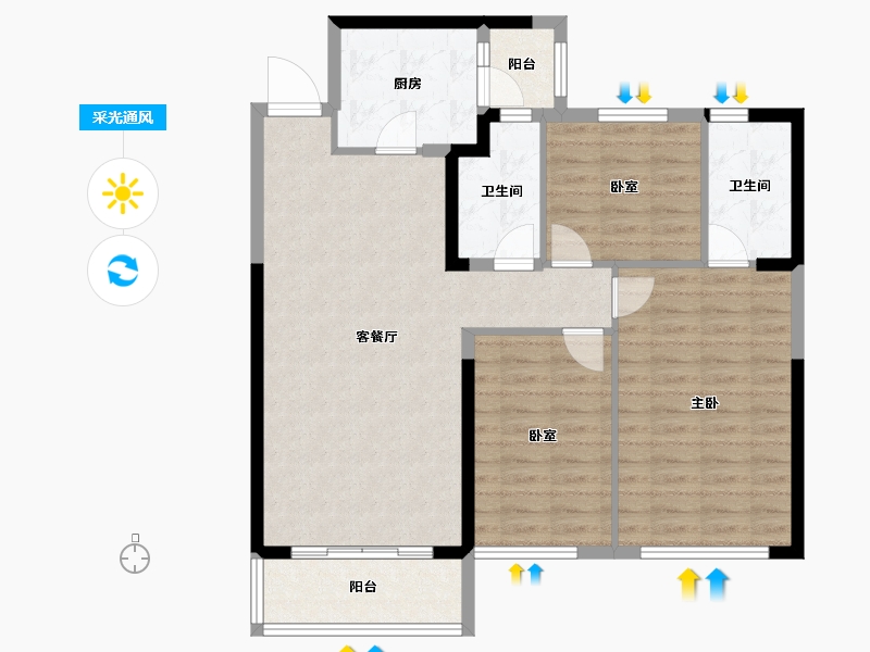 山西省-吕梁市-吕梁恒大御府-93.37-户型库-采光通风