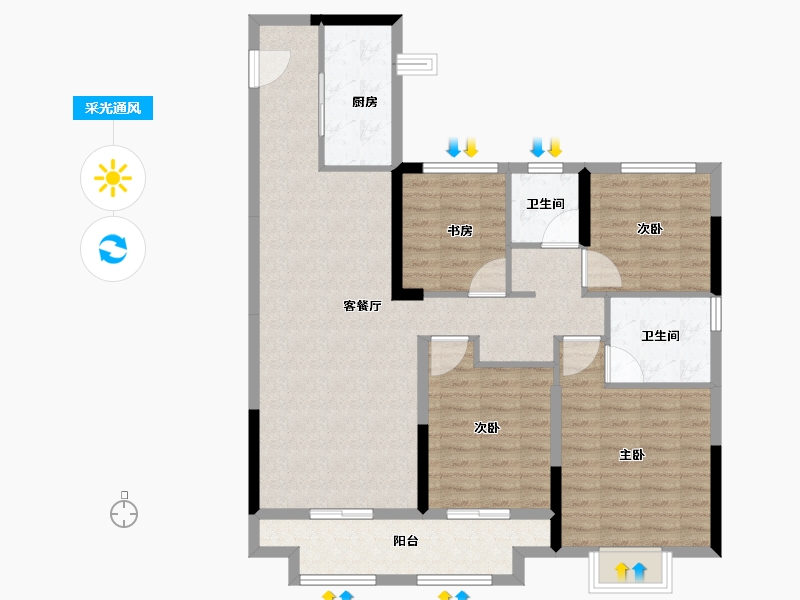 浙江省-湖州市-雅居乐滨江国际-103.95-户型库-采光通风