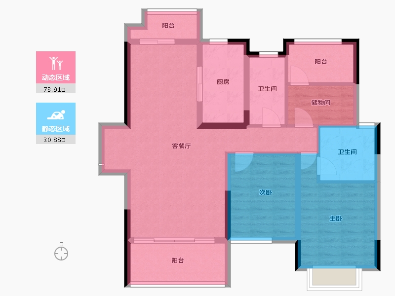 湖南省-怀化市-佳惠怀熙府紫宸苑-93.65-户型库-动静分区