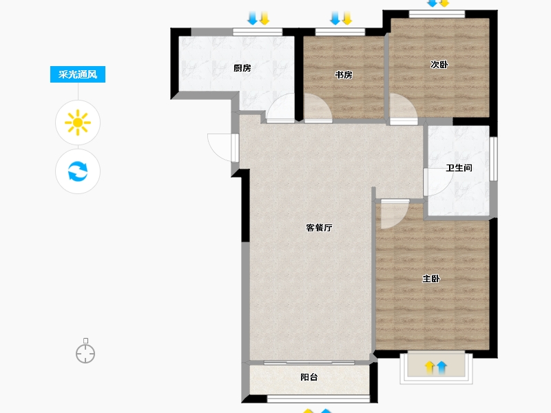 河北省-廊坊市-绿地空港西斯莱公馆-84.41-户型库-采光通风