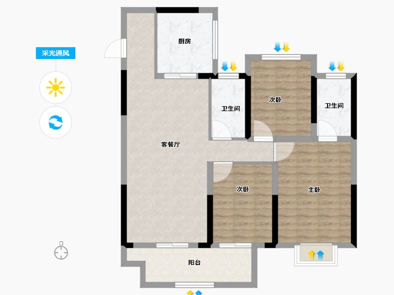 浙江省-湖州市-雅居乐滨江国际-96.07-户型库-采光通风