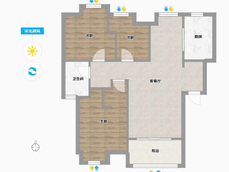 湖北省-武汉市-绿地香树花城-76.00-户型库-采光通风