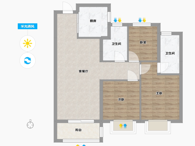 浙江省-金华市-福田金茂府-90.00-户型库-采光通风