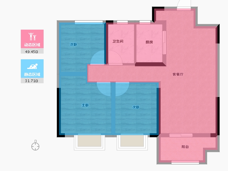 浙江省-湖州市-雅居乐滨江国际-71.85-户型库-动静分区