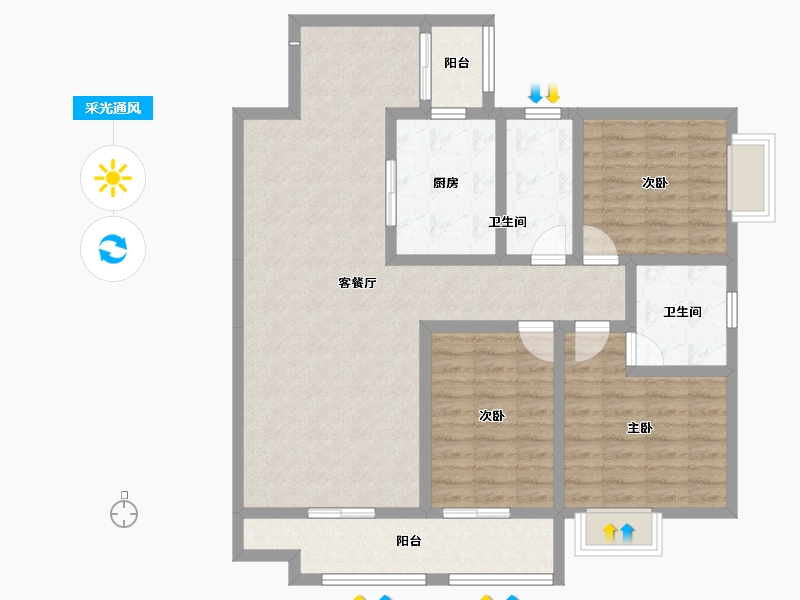 贵州省-六盘水市-碧辉·祥和人家-105.77-户型库-采光通风