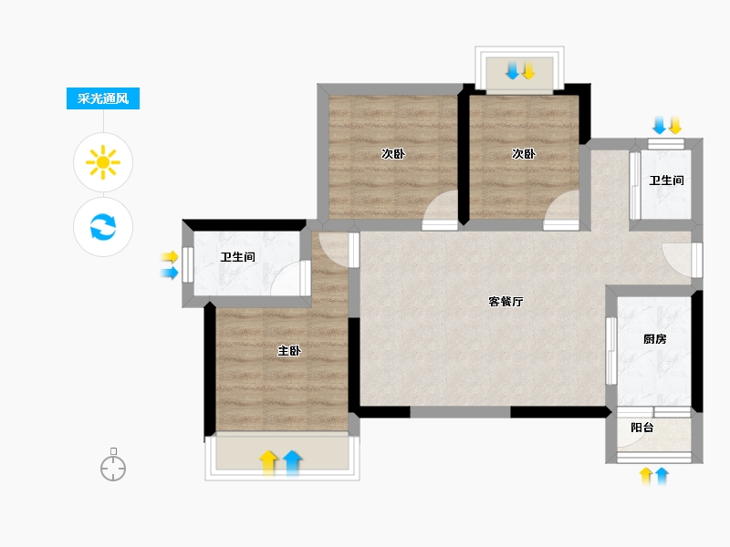 四川省-攀枝花市-华芝浅水湾-61.91-户型库-采光通风