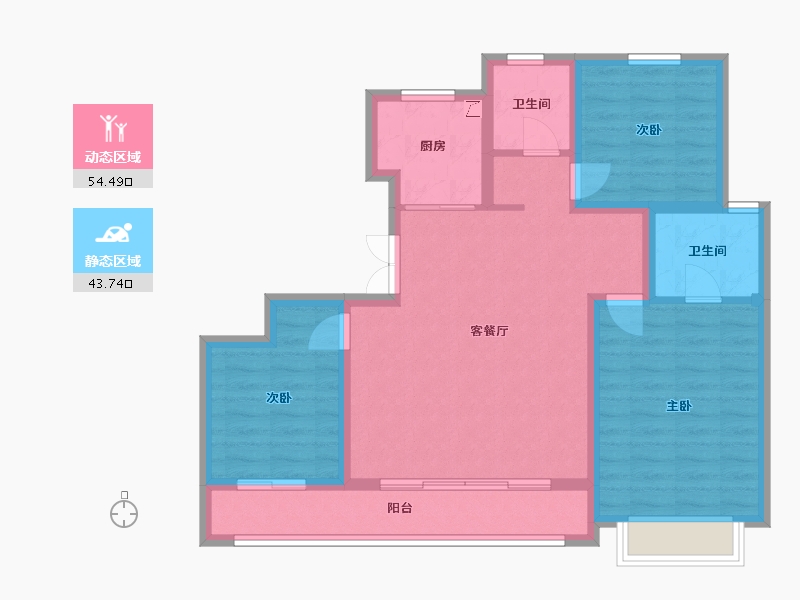 河北省-唐山市-东华·滨湖壹号院-87.58-户型库-动静分区