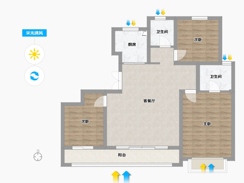 河北省-唐山市-东华·滨湖壹号院-87.58-户型库-采光通风