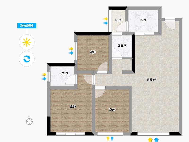 四川省-攀枝花市-华芝浅水湾-74.97-户型库-采光通风