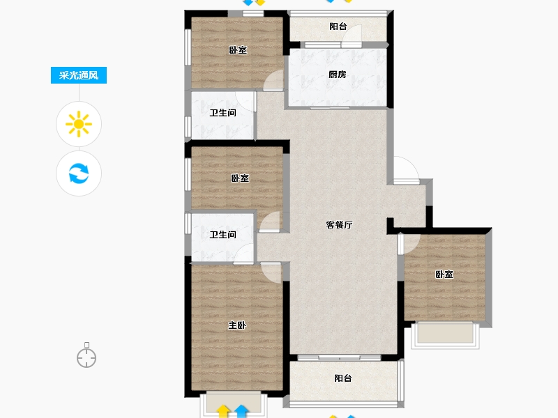 山西省-吕梁市-吕梁恒大御府-120.86-户型库-采光通风