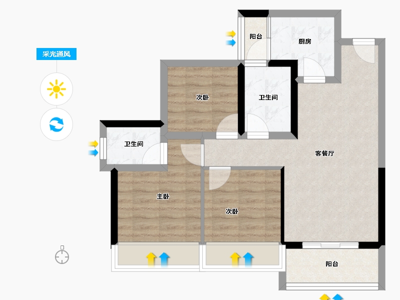 四川省-攀枝花市-华芝浅水湾-64.38-户型库-采光通风