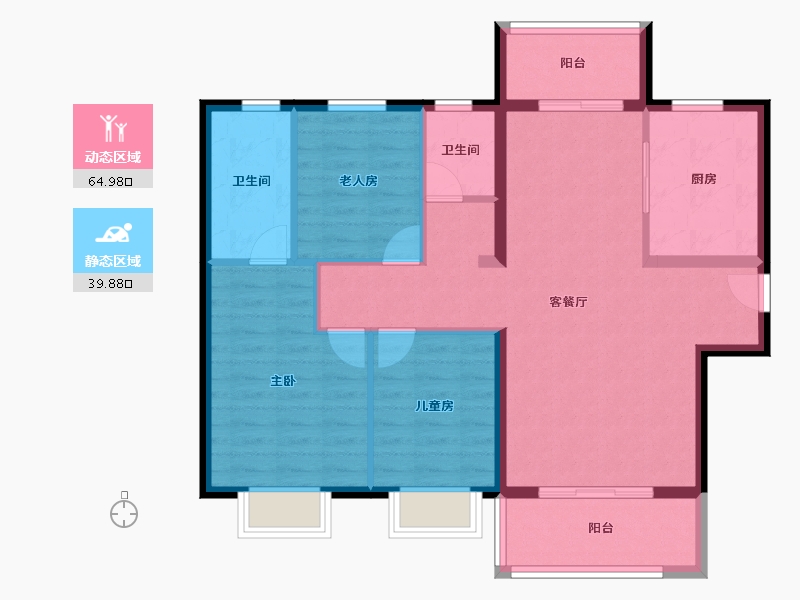 陕西省-渭南市-渭南万科城-94.43-户型库-动静分区