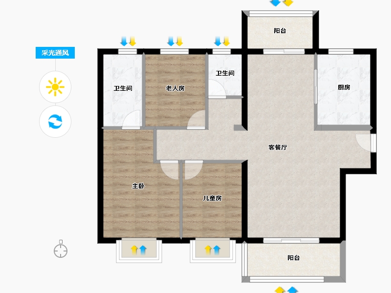 陕西省-渭南市-渭南万科城-94.43-户型库-采光通风