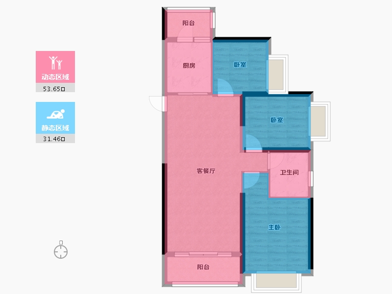 陕西省-渭南市-恒大珺睿府-76.21-户型库-动静分区