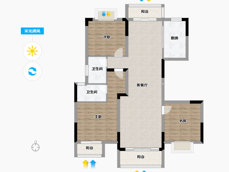 湖北省-宜昌市-万科理想城-107.20-户型库-采光通风