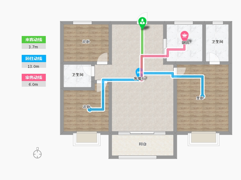 山西省-运城市-鑫洋中心城壹号院-103.87-户型库-动静线