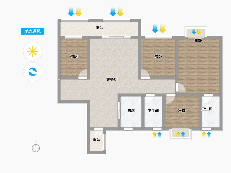 贵州省-六盘水市-碧辉·祥和人家-108.77-户型库-采光通风