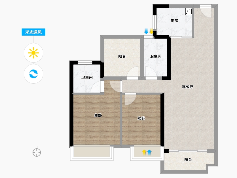 广东省-江门市-绿地公园城世家-75.85-户型库-采光通风