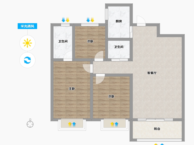 山西省-运城市-鑫洋中心城壹号院-97.43-户型库-采光通风