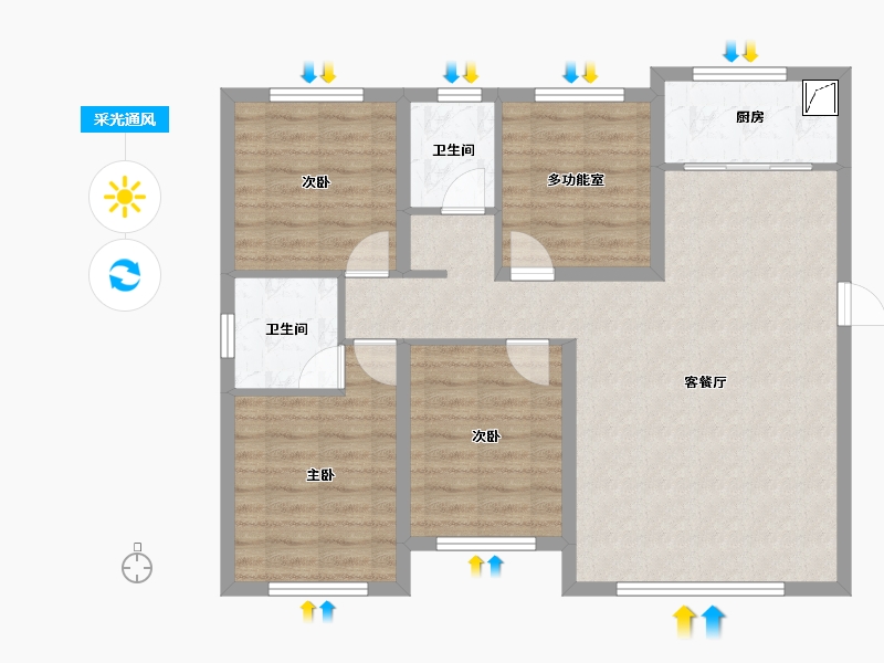 山西省-临汾市-四季花城-89.30-户型库-采光通风