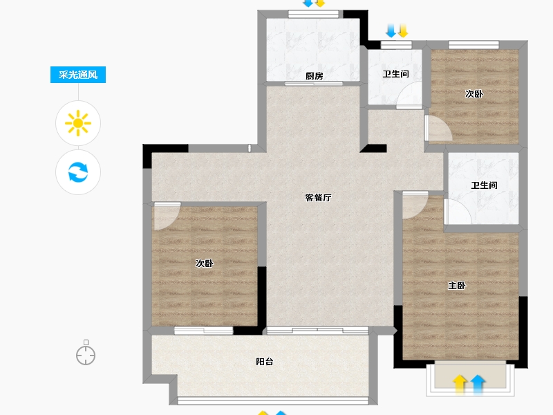 安徽省-蚌埠市-妙景天成-96.85-户型库-采光通风