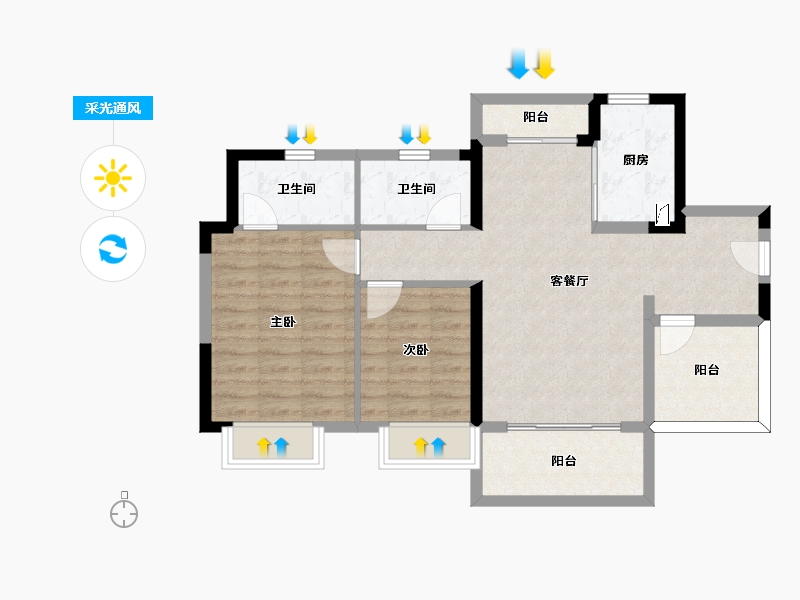 广东省-江门市-融创御府-76.64-户型库-采光通风