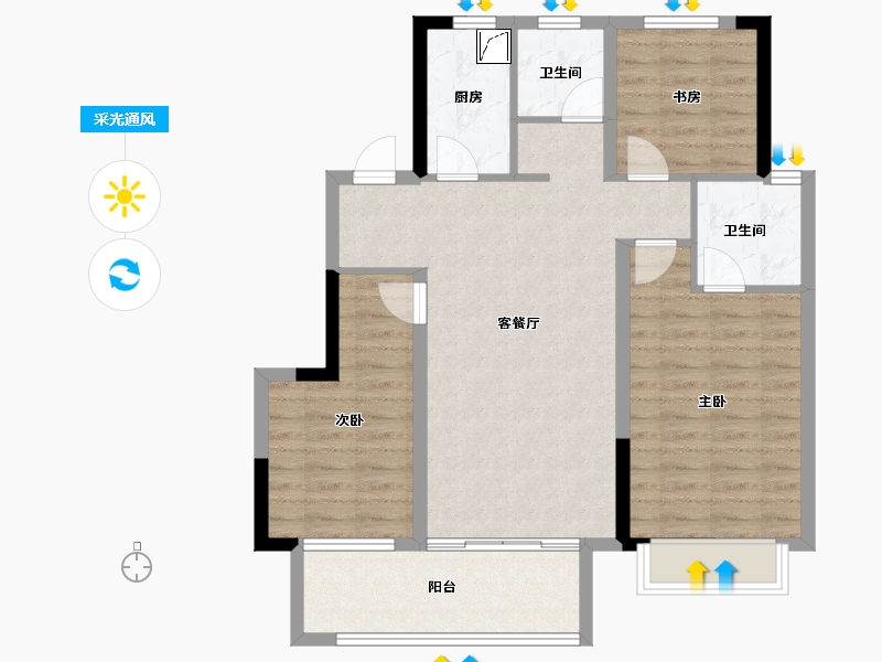 安徽省-蚌埠市-奥园誉府-85.44-户型库-采光通风