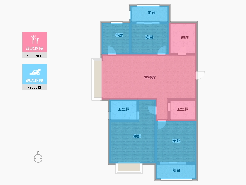 山西省-运城市-鑫洋中心城壹号院-114.57-户型库-动静分区