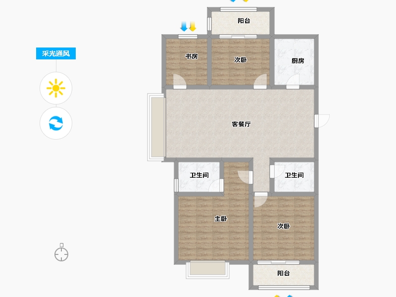 山西省-运城市-鑫洋中心城壹号院-114.57-户型库-采光通风