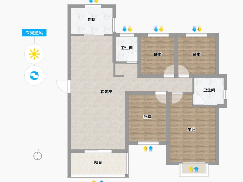 山西省-吕梁市-钰龙湾-96.88-户型库-采光通风