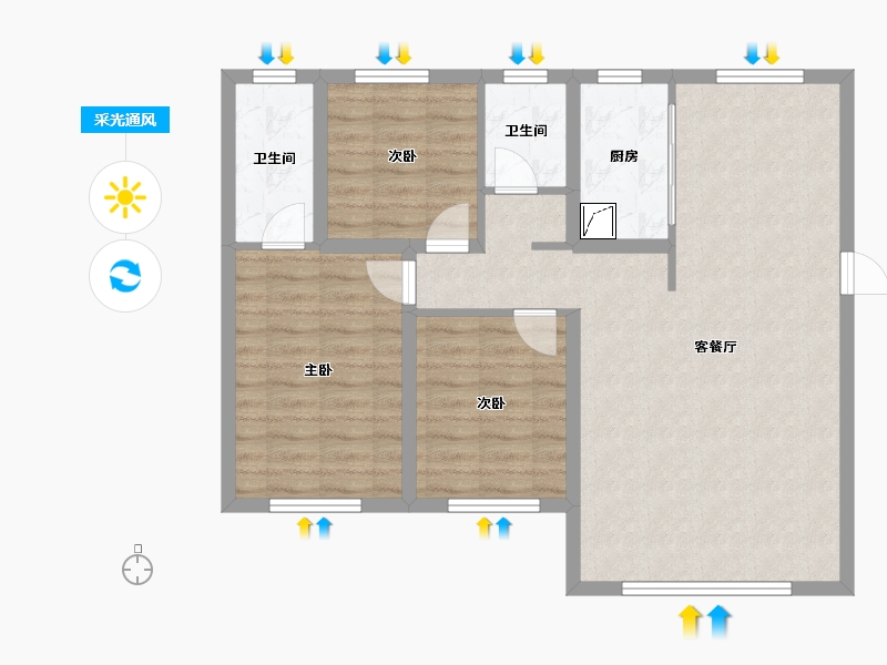 山西省-临汾市-四季花城-85.63-户型库-采光通风