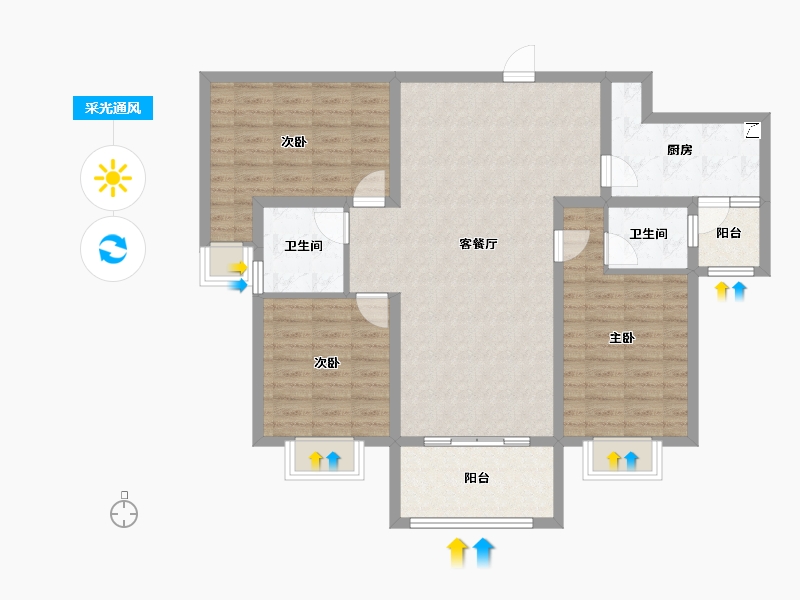 山西省-忻州市-忻州碧桂园-104.00-户型库-采光通风