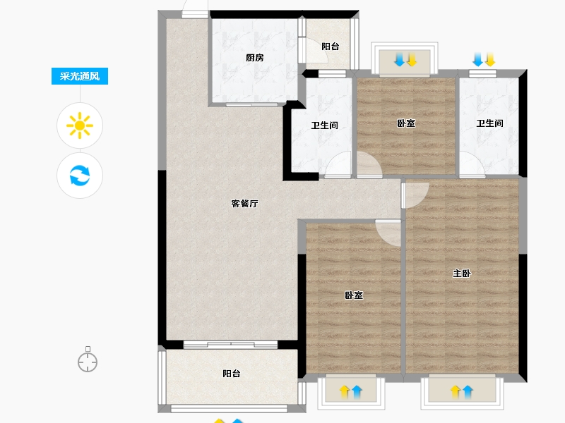 陕西省-渭南市-恒大珺睿府-104.11-户型库-采光通风