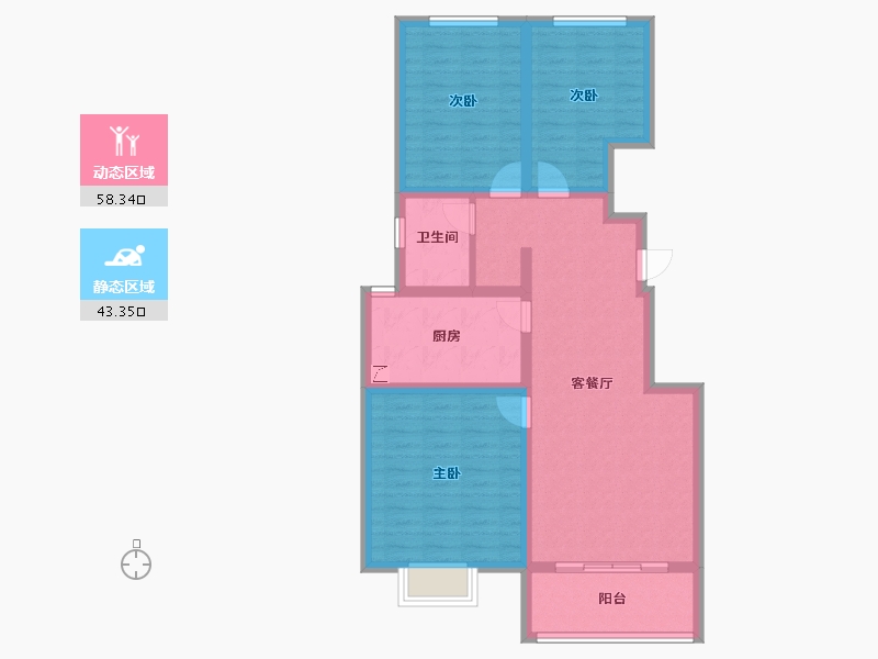 山西省-忻州市-尧阳梧桐园-90.43-户型库-动静分区