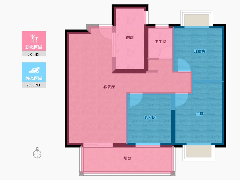 陕西省-渭南市-渭南万科城-70.89-户型库-动静分区