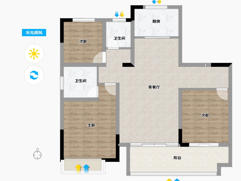 安徽省-蚌埠市-妙景天成-100.94-户型库-采光通风