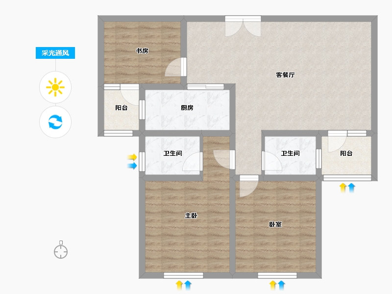 河南省-洛阳市-鼎云贝沙湾-92.00-户型库-采光通风