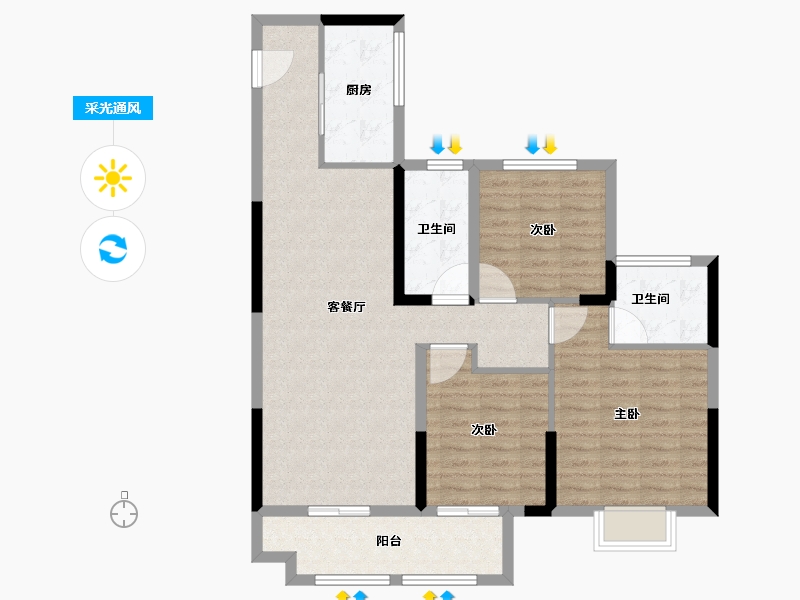 浙江省-湖州市-雅居乐滨江国际-95.95-户型库-采光通风