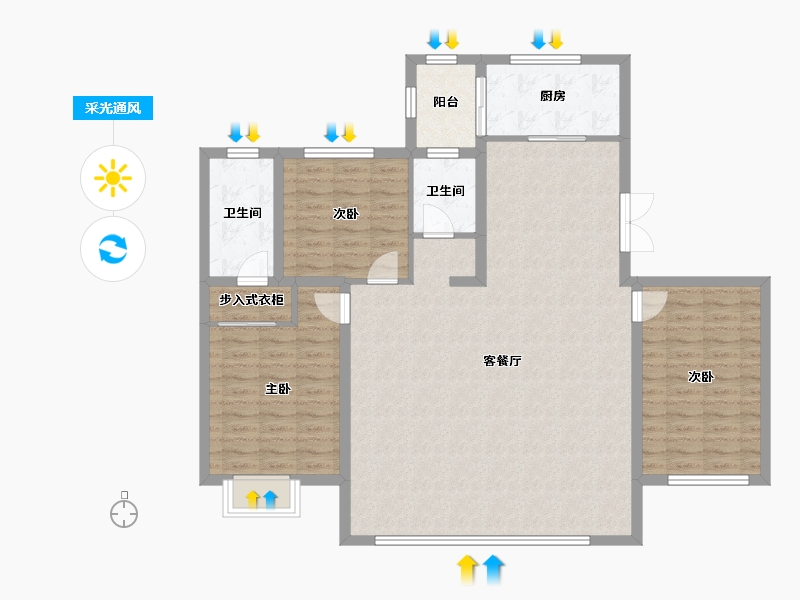 内蒙古自治区-鄂尔多斯市-亿成学府华庭-122.00-户型库-采光通风