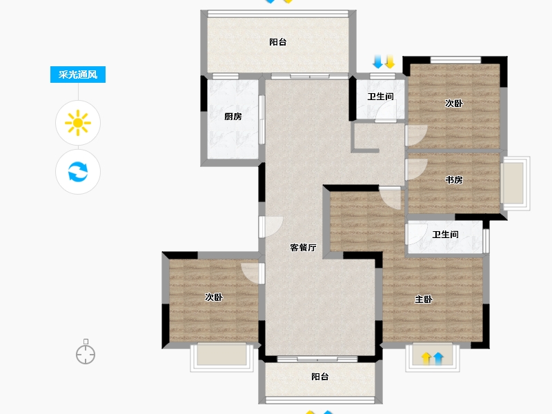 湖北省-宜昌市-万科理想城-111.36-户型库-采光通风