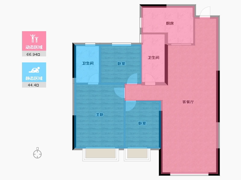 内蒙古自治区-鄂尔多斯市-鄂尔多斯恒大名都-101.60-户型库-动静分区