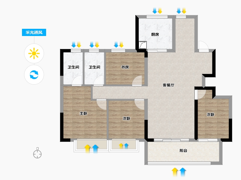 安徽省-蚌埠市-奥园誉府-103.44-户型库-采光通风